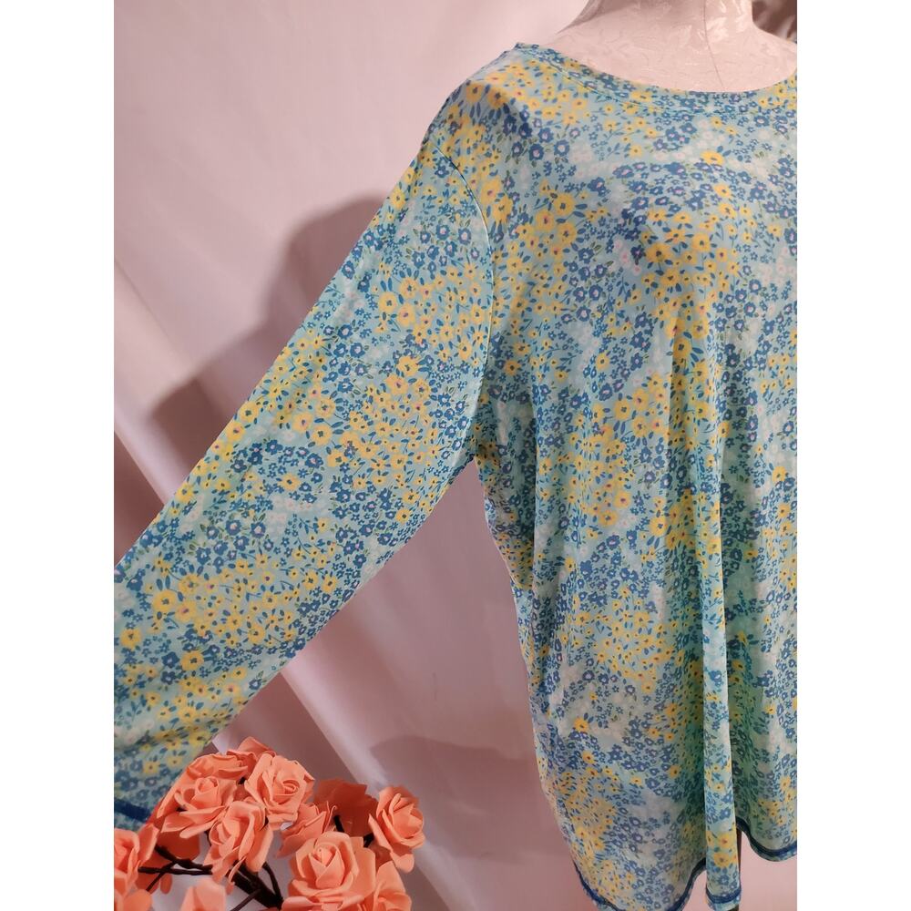 Logo Layers Floral Lightweight Mesh Long Sleeve Top Size 2X Summer Casual Blue - Picture 5 of 11